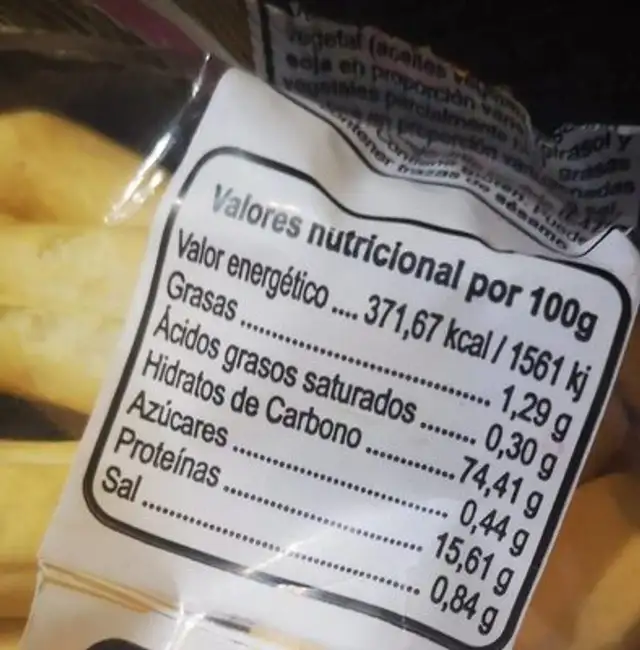 Picos nutrition facts table