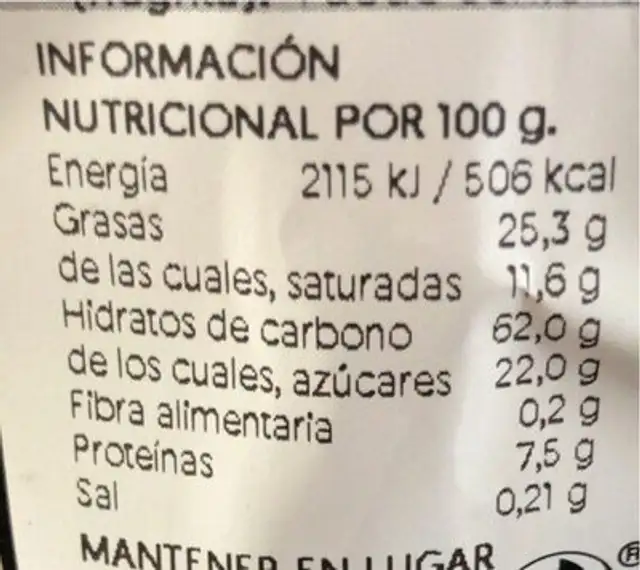 Rosquilla de huevo nutrition facts table