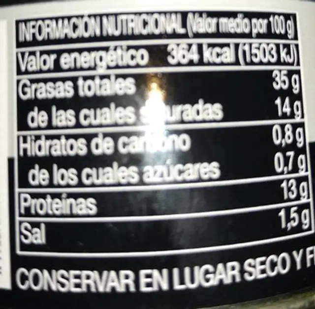 Paté tradicional nutrition facts table