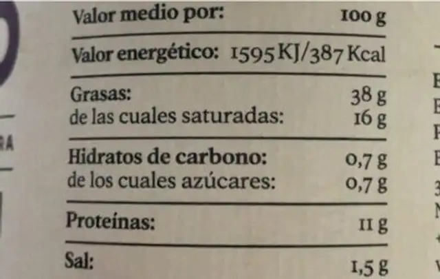 Paté al vino de Oporto nutrition facts table