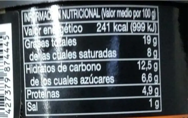 Paté de chocolate con naranja nutrition facts table