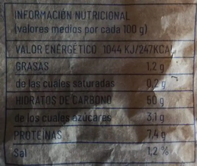 Viena andaluza rústica nutrition facts table