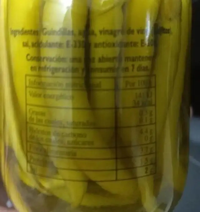 Piparra Extra Selección nutrition facts table