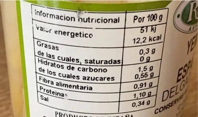 Yemas de esparrago nutrition facts table