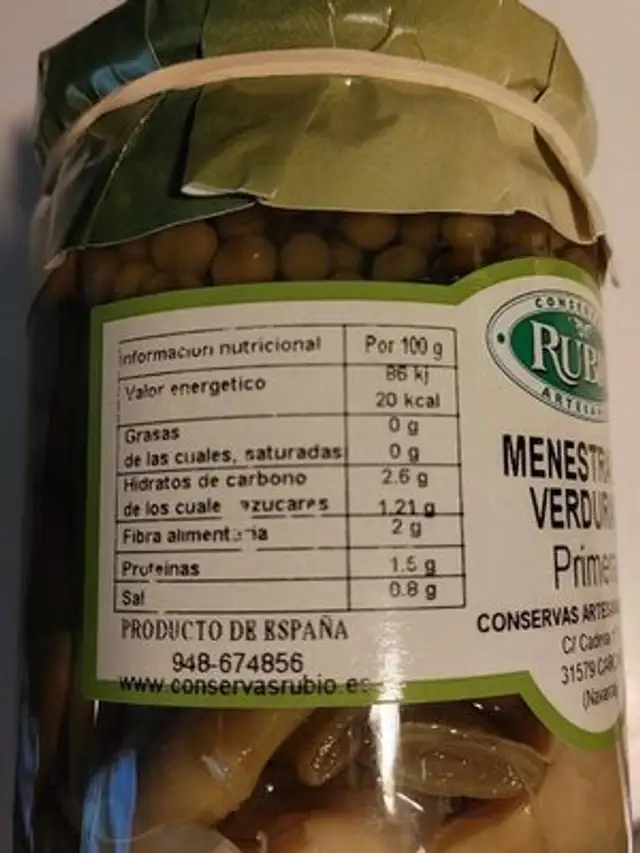 Menestra de verduras nutrition facts table