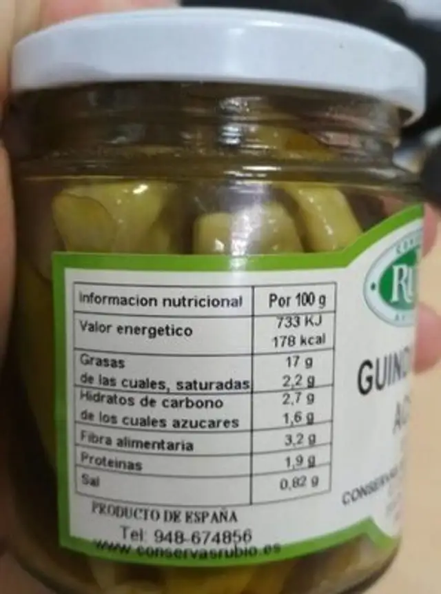 Guindillas en aceite nutrition facts table