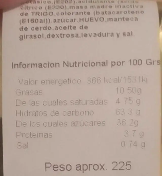Napolitanas de chocolate nutrition facts table