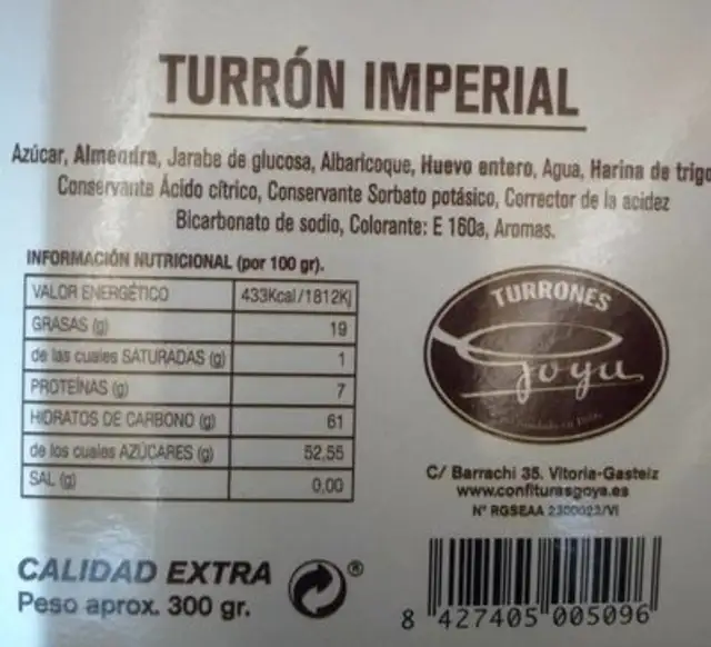 Mazapan nutrition facts table