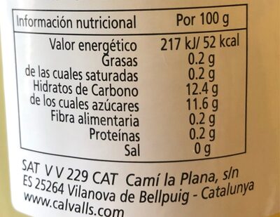 Llimonada nutrition facts table