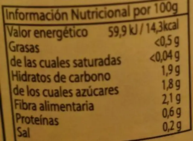 Tomate pelado nutrition facts table