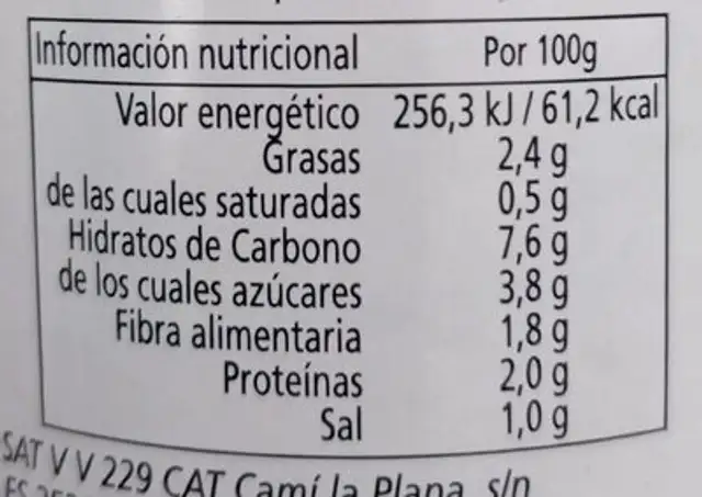 Salsa Tomate Con Albahaca nutrition facts table