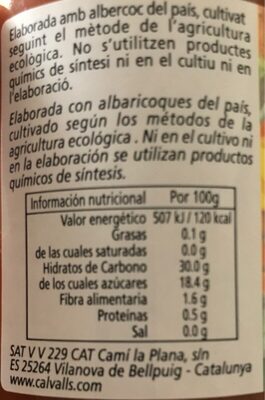 Mermelada albaricoque nutrition facts table