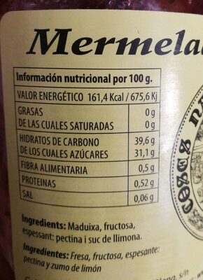 Mermelada de fresa nutrition facts table