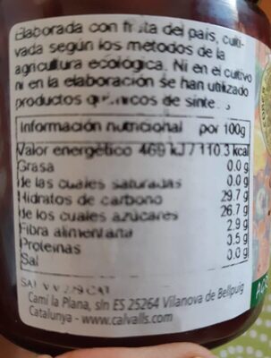 Crema de mora nutrition facts table