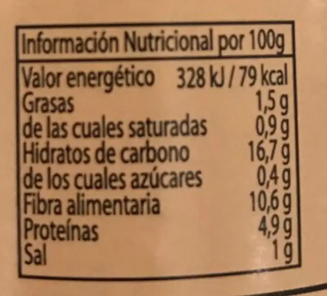 Cigrons Garbanzos nutrition facts table