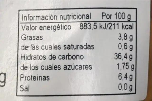Ravioli ecologico nutrition facts table