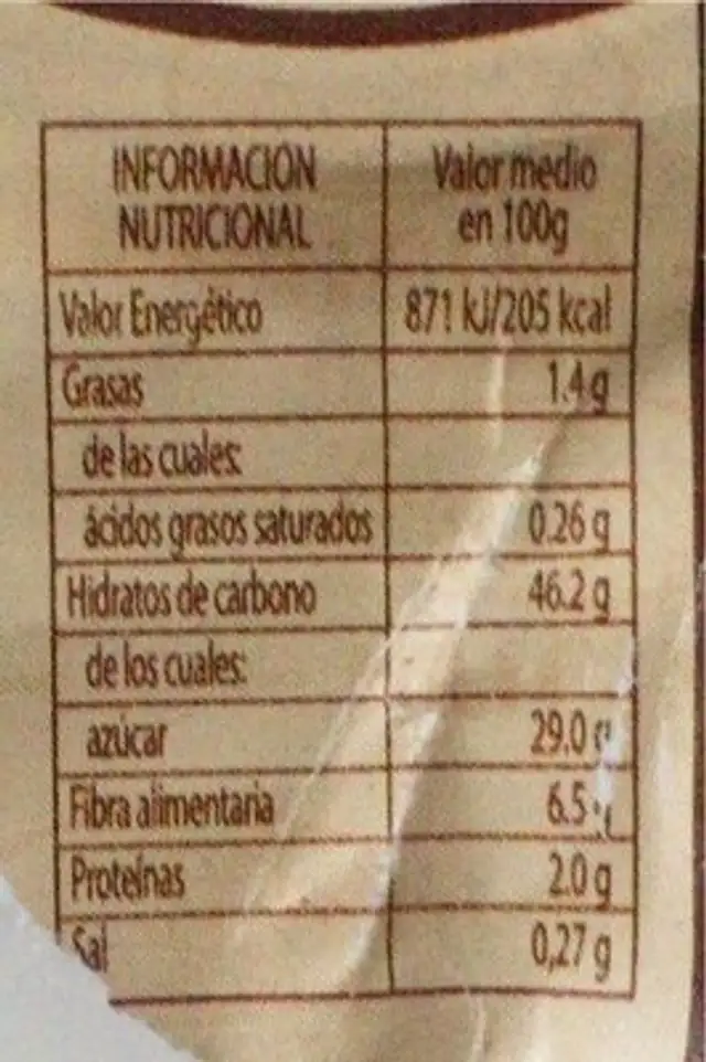 Marron en almibar nutrition facts table