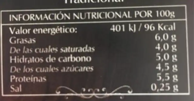 Cuajada de oveja nutrition facts table