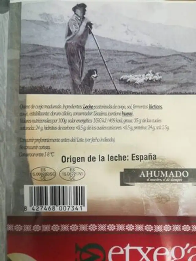 Queso 'Etxegarai' nutrition facts table