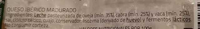 Iberico ya cortada ingredients label