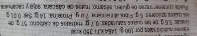 Quinoa blanca nutrition facts table