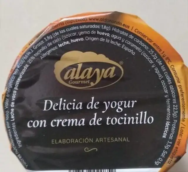 Delicia de yogur con crema de tocinillo nutrition facts table