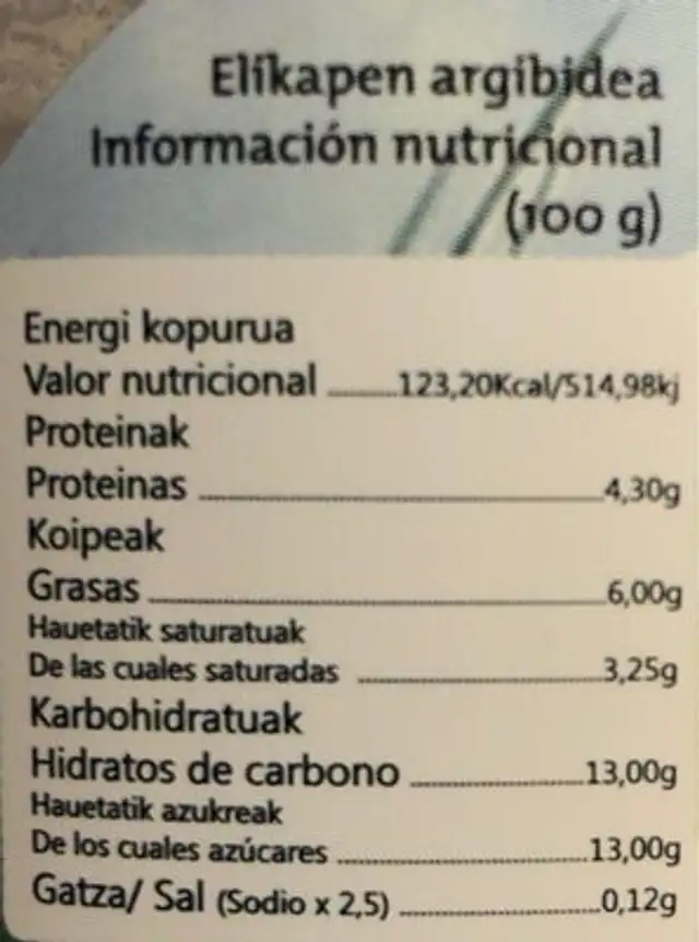 Frutadun krematsua nutrition facts table