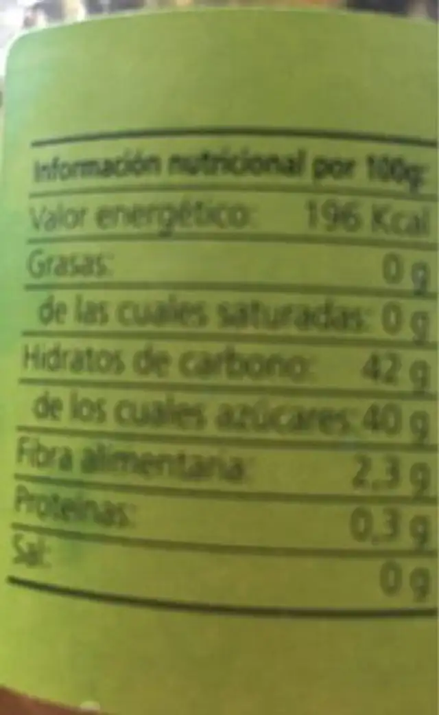Mermelada de liwi nutrition facts table