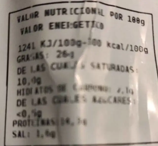 Euskal Saltxitxa Larreta nutrition facts table