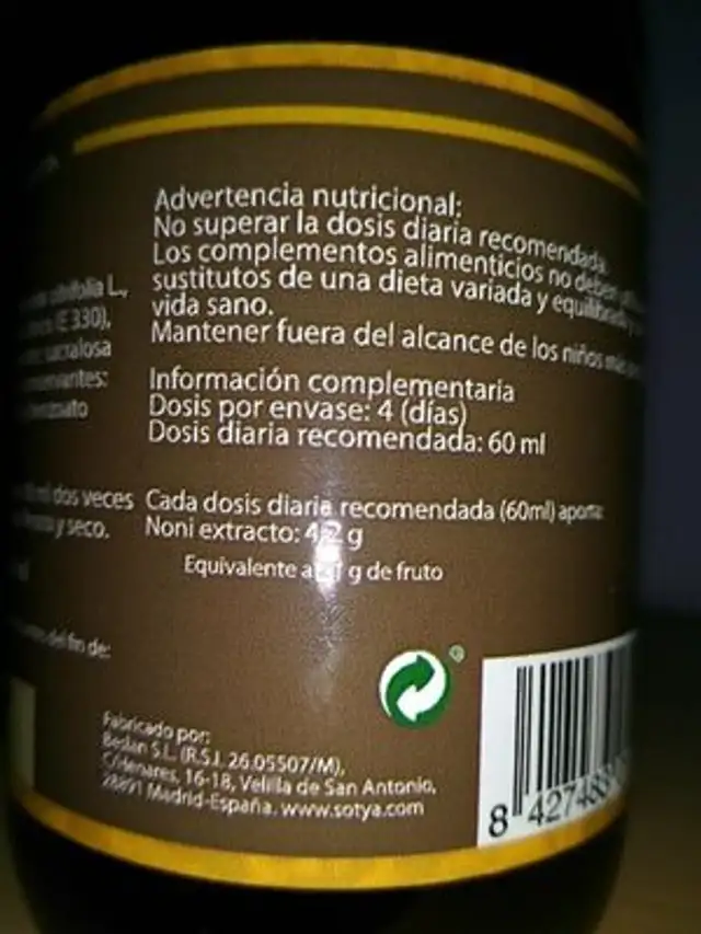 Unknown nutrition facts table
