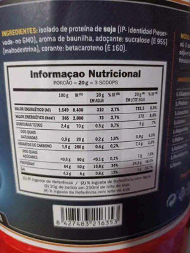 Proteína de soja nutrition facts table