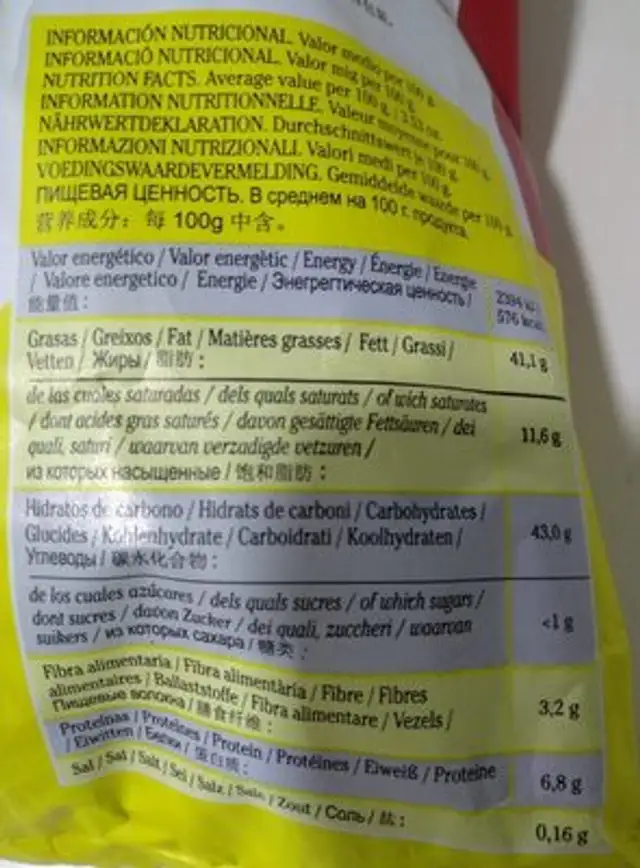 Patatas Fritas Onduladas nutrition facts table