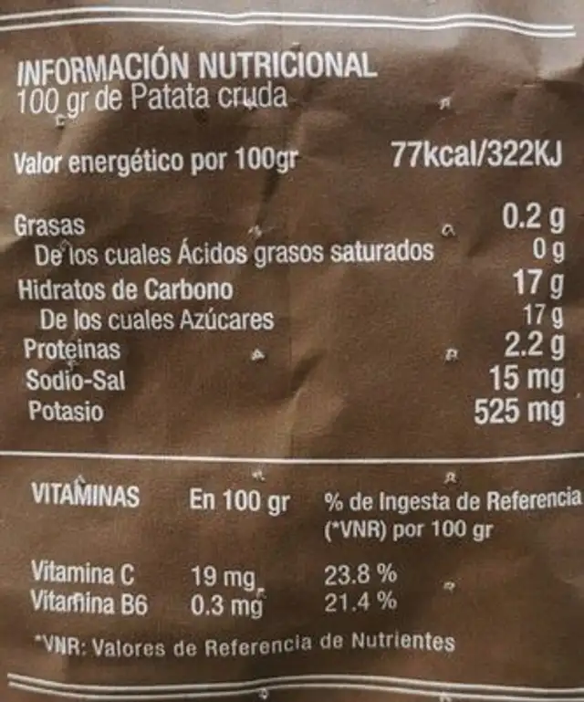 Patatas Conde para freír 4kg nutrition facts table