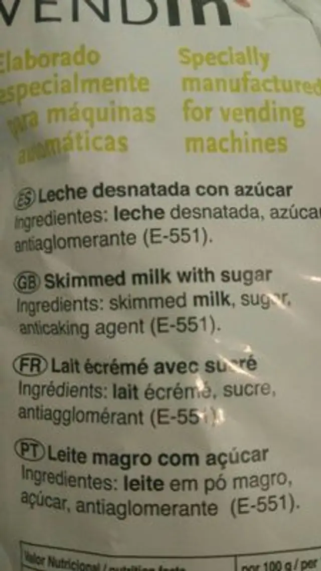 Leche vendin milk ingredients label
