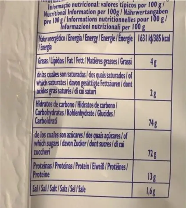 Preparado vendin lacteo nutrition facts table