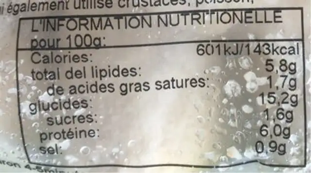 Croquettes de jambon Gorena nutrition facts table