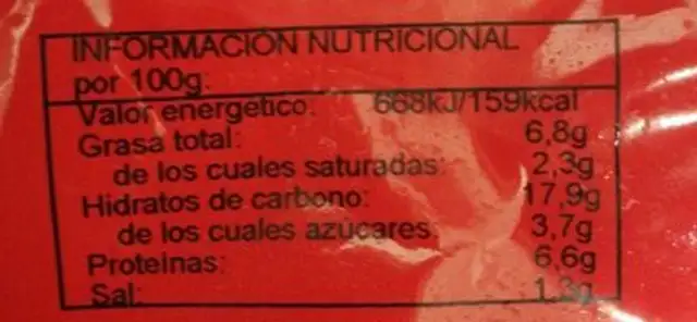 Mejillón relleno nutrition facts table