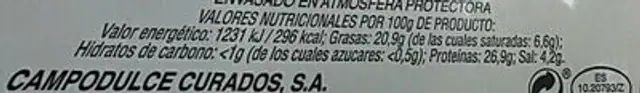 Paleta curada nutrition facts table
