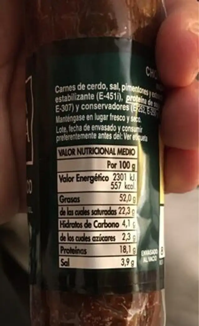 Chorizo iberico nutrition facts table