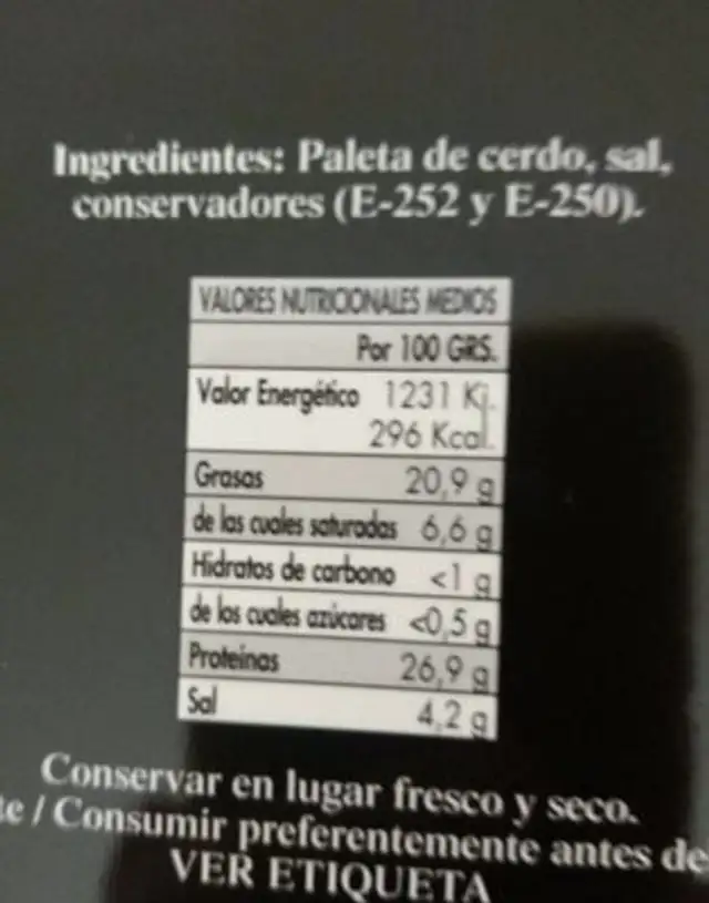 Paleta reserva jamon nutrition facts table