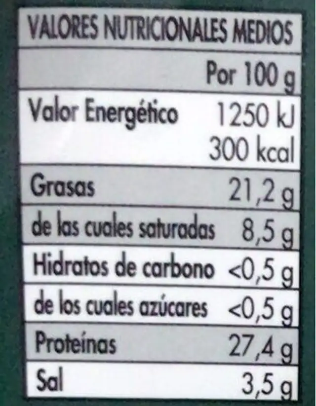 Paleta de cebo iberica nutrition facts table