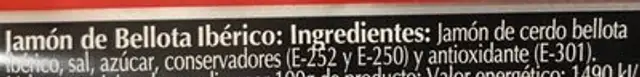 Jamón Ibérico De Bellota ingredients label
