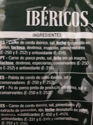 Lomo de cebo ibérico ingredients label