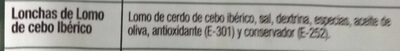 Lomo de cebo ibérico nutrition facts table