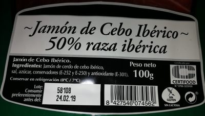 jamón de cebo ibérico ingredients label