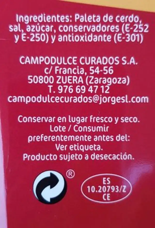 Épaule sèche ingredients label