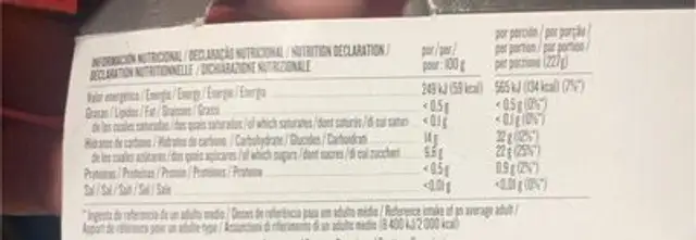 Piña en rodajas en su jugo nutrition facts table