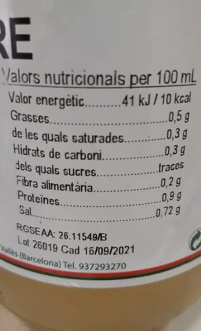 Brou de Pollastre nutrition facts table