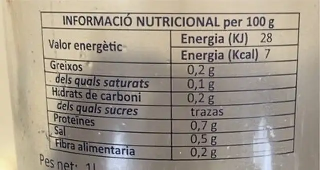 Brou Artesà nutrition facts table