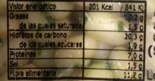 Judías michigan con salsa verde nutrition facts table